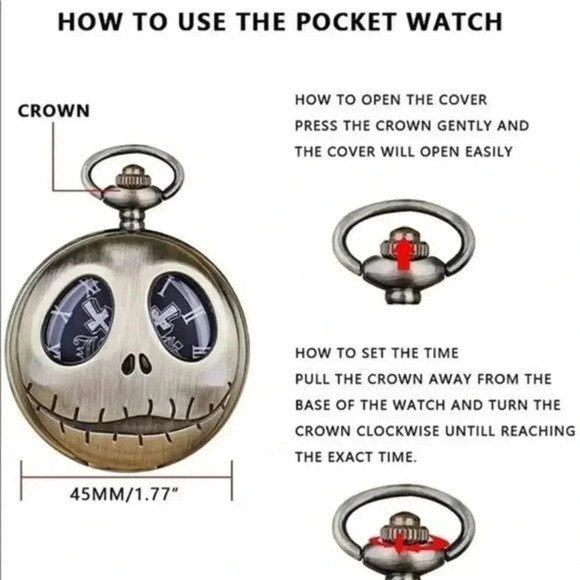 NMBC NBC Jack Skellington Bronze Tone Quartz Pocketwatch Pocket Watch NWT - Picture 4 of 4